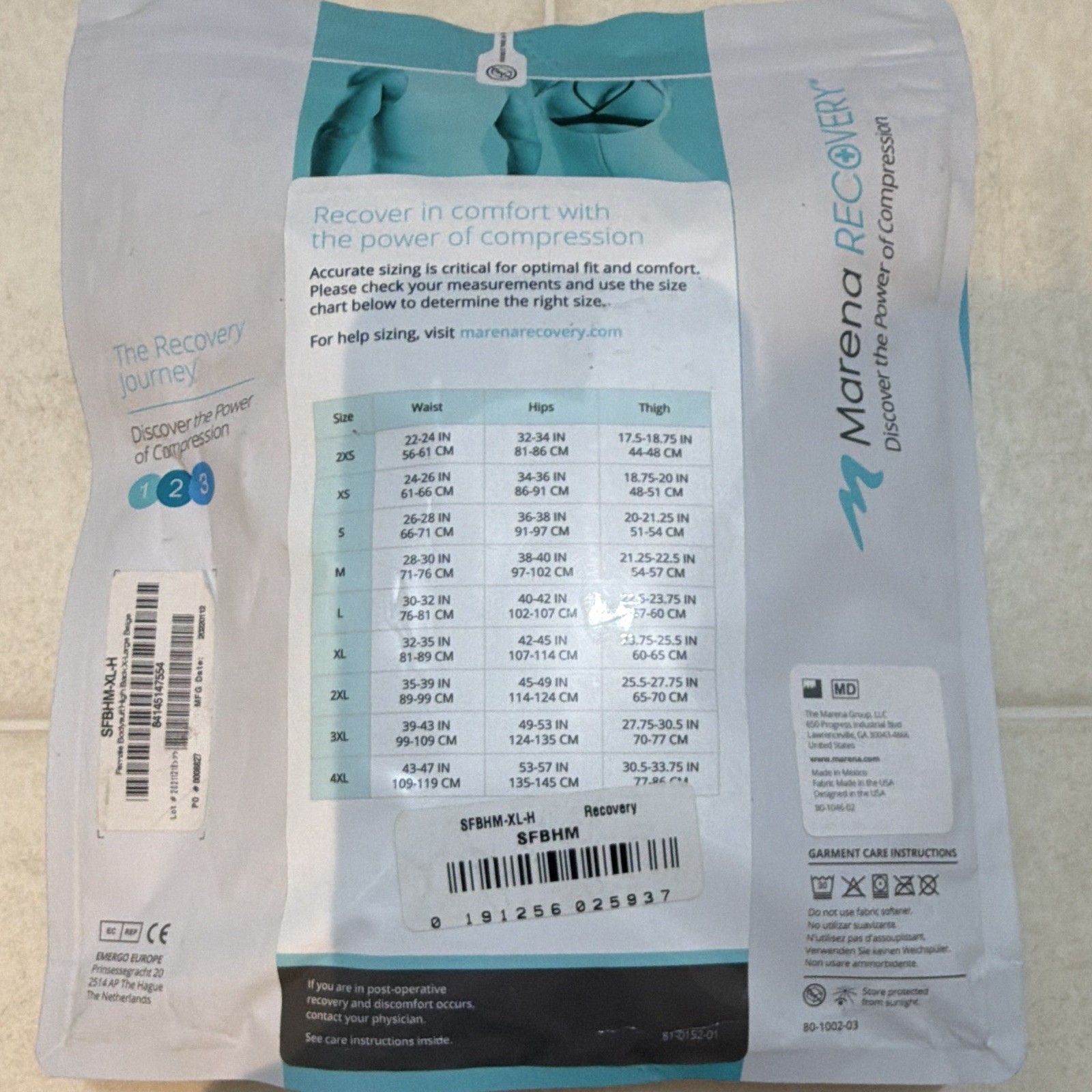Marena Recovery Sfbhm Compression Bodysuit Xl Beige Hook & Eye Open Crotch Calf — image 2 of 6